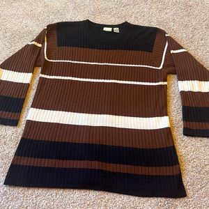 Vintage black brown and white striped lightweight sweater